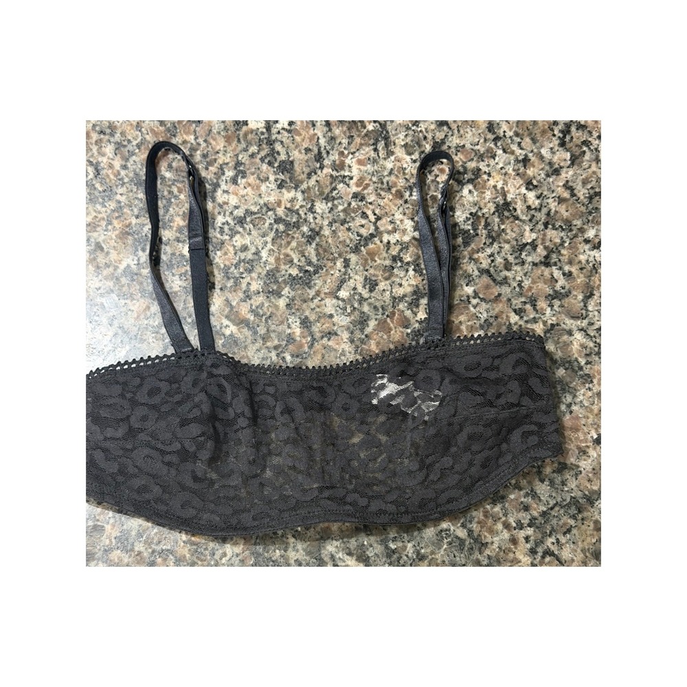 Cabernet Black Lace Underwire Bra 32C Leopard Pattern Balconette C901400